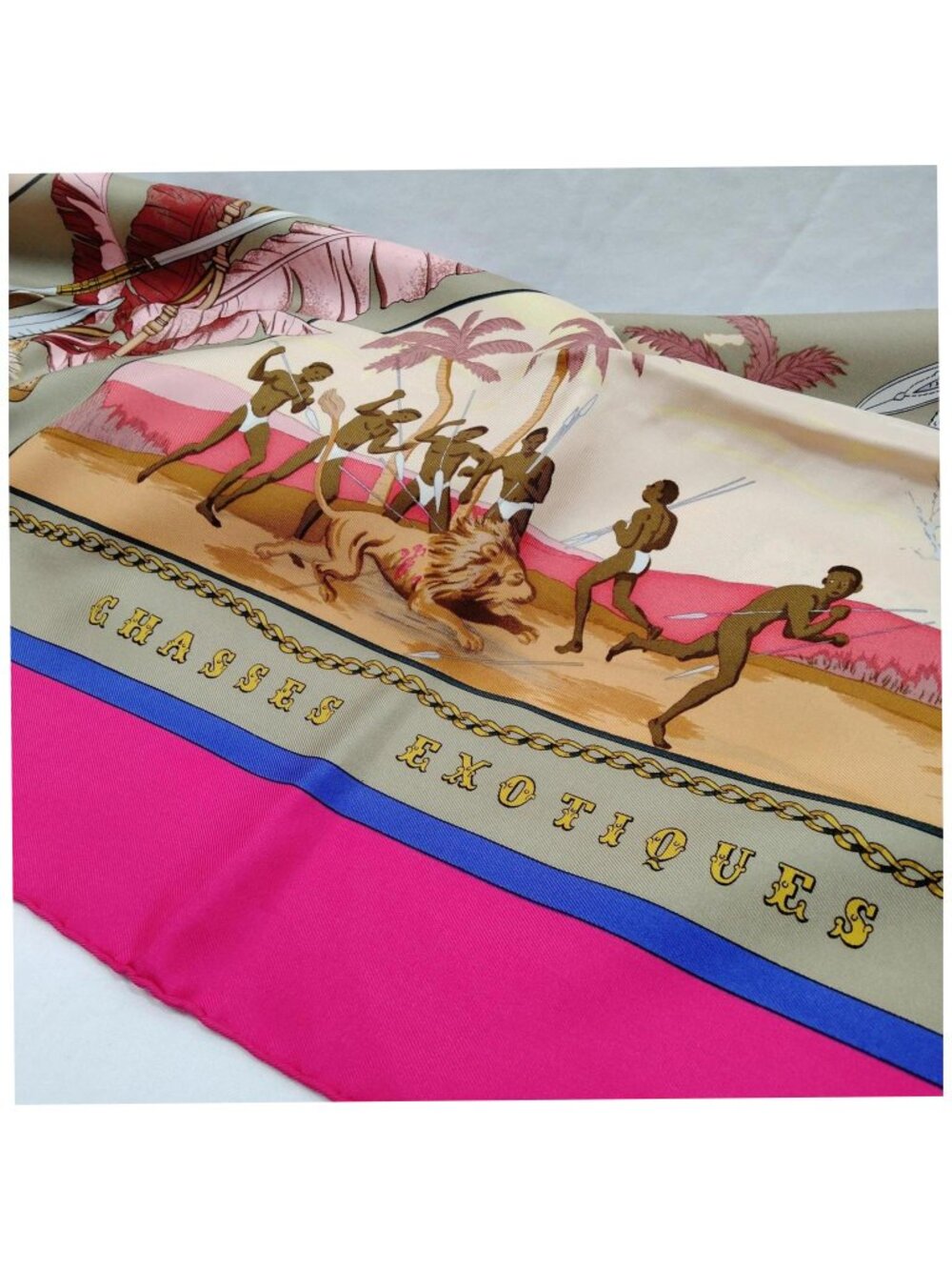 Authentic Hermès Chasses Exotiques Carré 90 Silk Scarf Pink Multicolor - Picture 7 of 10
